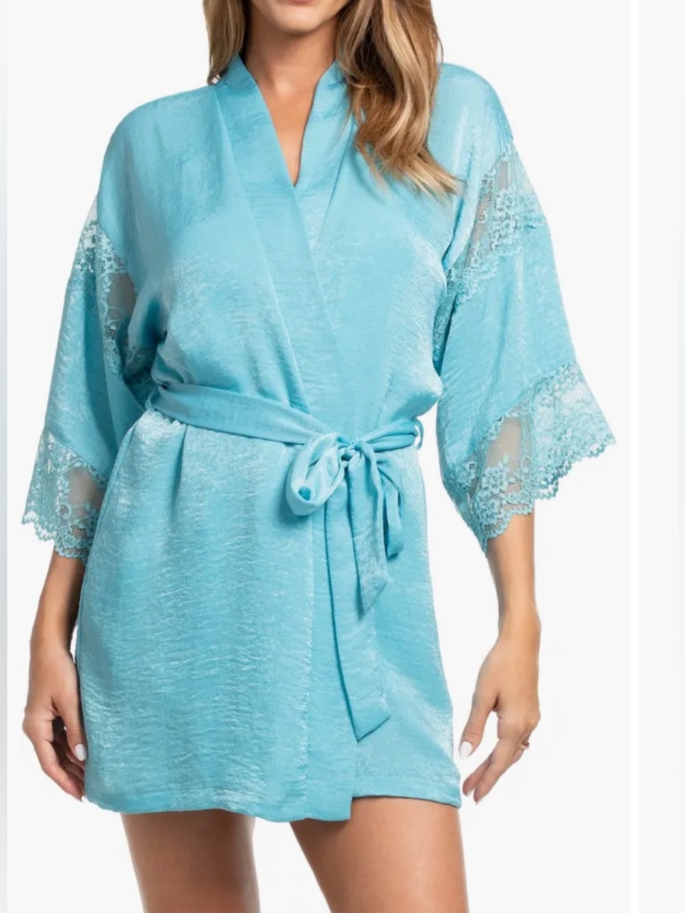 blue satin lace robe new tags attached size medium